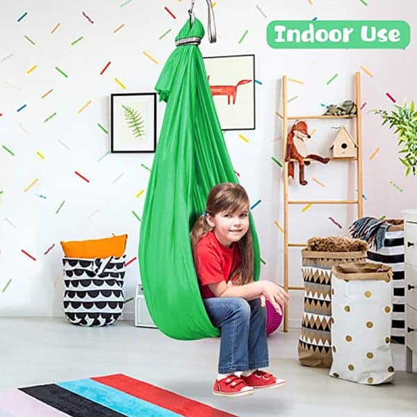 Green Kids' Outdoor Hanging Swing Pod Chair - Comfortable & Durable Hammock for Play - Image 2
