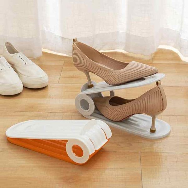 2 PCS Grey Adjustable Shoe Slot Organizer - Space-Saving Shoe Storage Solution for Closet and Shelf - Image 2