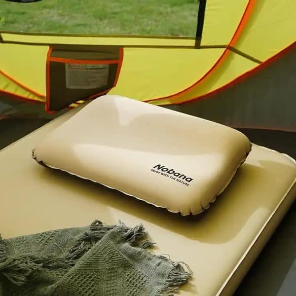 Dark Green Automatic Inflatable 3D Outdoor Sponge Pillow - Portable Camping Travel Neck Cushion, Comfortable Air Mattress for Tent, Versatile Nap Pillow - Image 2