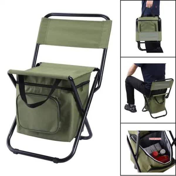 Blue Portable 3-in-1 Folding Camping Chair with Storage Bag, Backrest, and Insulated Cooler for Outdoor Fishing, Hiking, and Picnics - Image 2