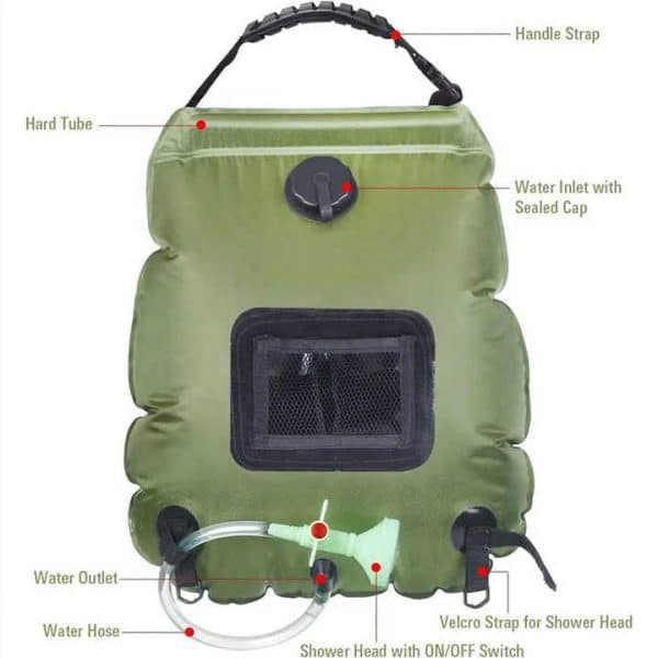 Black Portable Solar Camping Shower Bag, Foldable 20L Outdoor Water Storage Bag with Temperature Display for Easy Use - Image 2