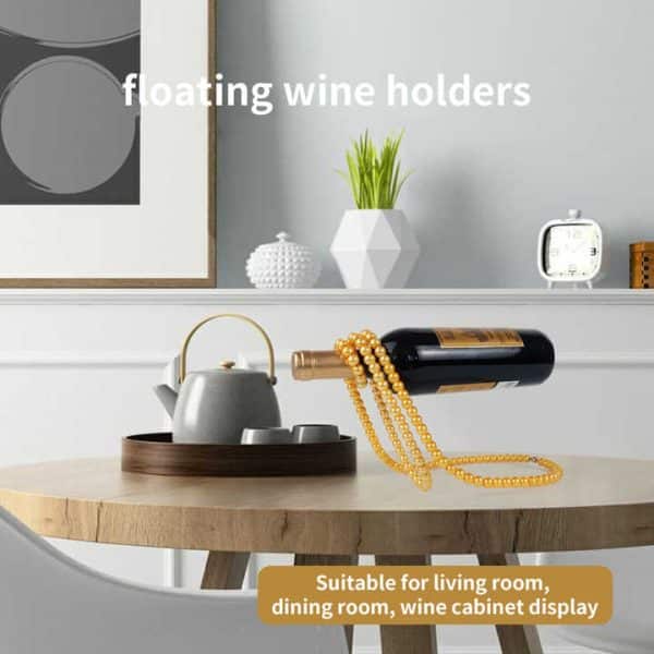 Gold Modern Floating Pearl Wine Bottle Holder – Elegant Home Decor, Unique Kitchen Accessory for Dining, Bar, and Living Room - Image 2