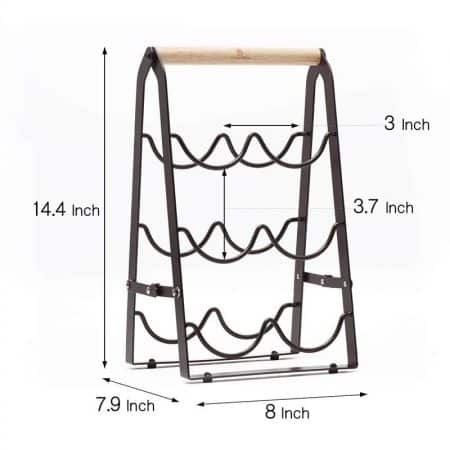 Folding Metal Wine Rack - Space-Saving 6-Bottle Storage Organizer with Wooden Handle - Image 2