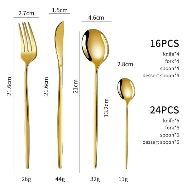 Green And Gold Patchwork Colours 410 Stainless Steel 16-Piece Flatware Set – Elegant Dinnerware with Knife, Fork, Spoon for 4 People - Image 2