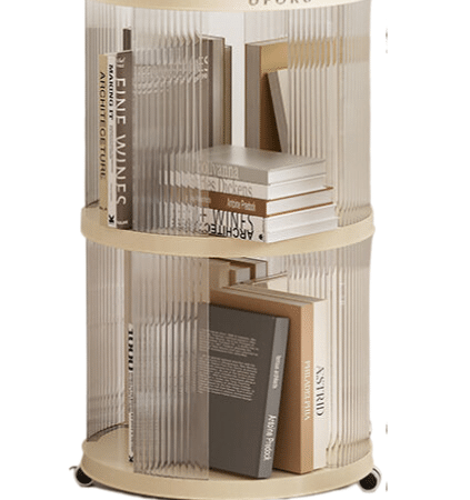 Circular storage bookshelf with swivel wheels, 2 layers
