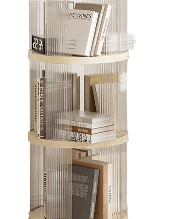 Circular storage bookshelf with swivel wheels, three layers