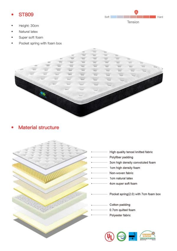 Queen Size 30cm Tencel Latex Soft Pocket Spring Mattress - Image 2