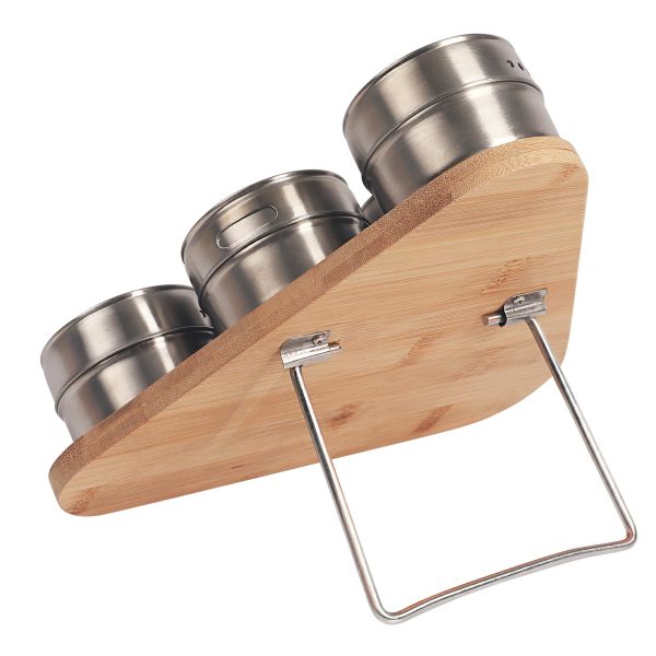 Magnetic Triangular Bamboo Spice Rack & Jars For Kitchen Storage - Image 2