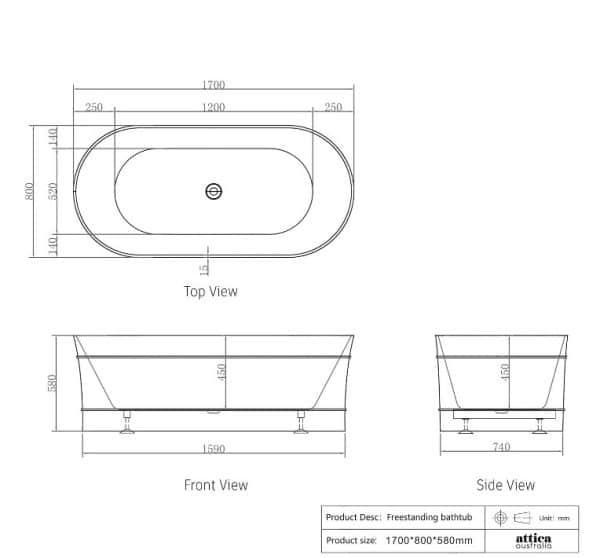 1500/1700*750/800*580mm INS OTTI Bondi Matt/Gloss White Oval Acrylic Freestanding Bathtub - Image 2