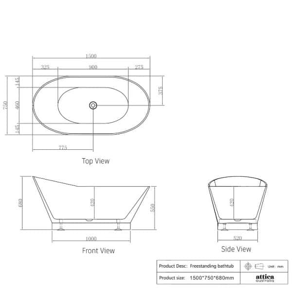 1500/1700*750/800*680mm INS OTTI London Gloss White Special Shape Curved Acrylic Freestanding Bathtub - Image 2