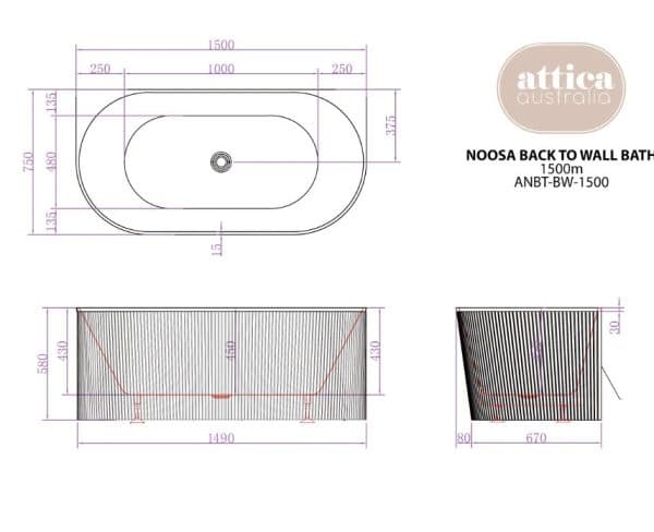 1500/1700*750/800*580mm INS OTTI Noosa Gloss/Matt White Oval Acrylic Freestanding Bathtub - Image 2