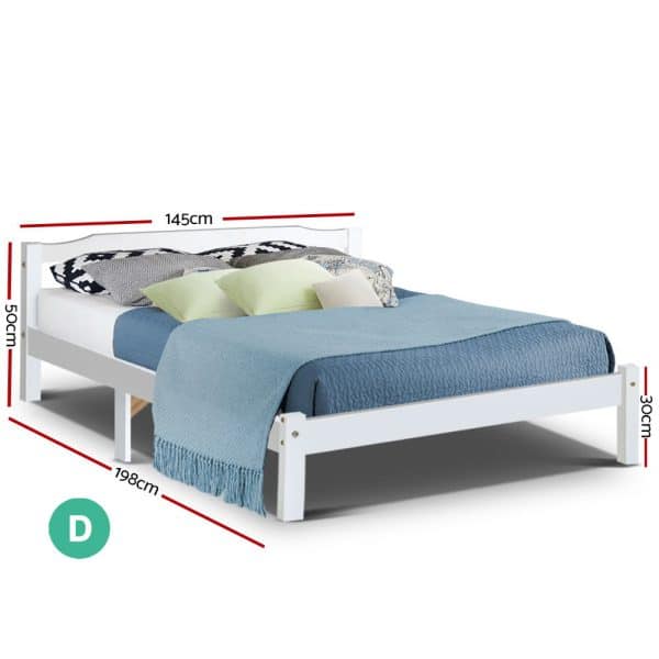 Artiss Bed Frame Double Size Wooden White LEXI - Image 2