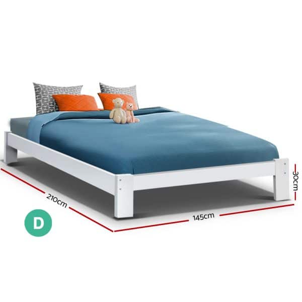 Artiss Bed Frame Double Size Wooden White JADE - Image 2