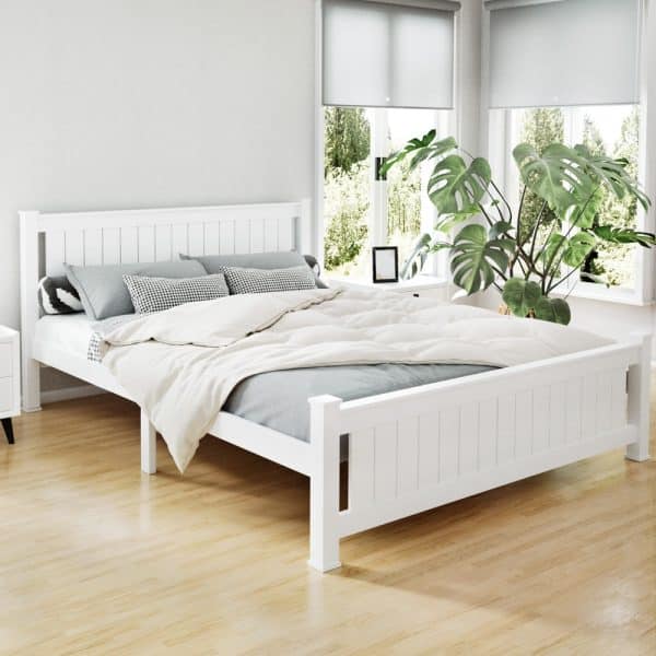 Artiss Bed Frame Queen Size Wooden White RIO - Image 2