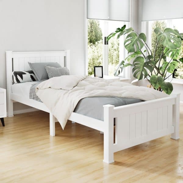 Artiss Bed Frame Single Size Wooden White RIO - Image 2