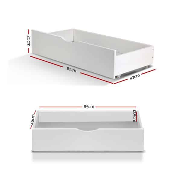 Artiss 2x Bed Frame Storage Drawers Trundle White - Image 2