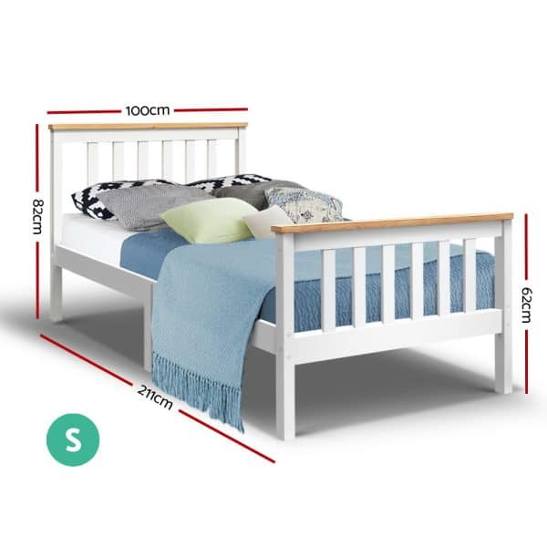 Artiss Bed Frame Single Size Wooden White PONY - Image 2