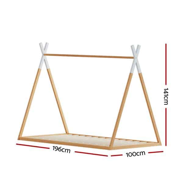 Artiss Bed Frame Wooden Kids House Single Frame Oak ENID - Image 2