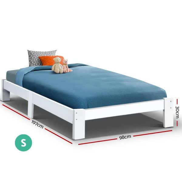 Artiss Bed Frame Single Size Wooden White JADE - Image 2