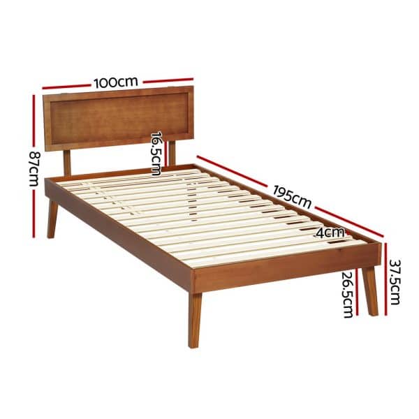 Artiss Bed Frame Single Size Wooden Bed Base Walnut SPLAY - Image 2
