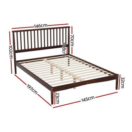 Artiss Bed Frame Double Size Wooden Base Mattress Platform Timber Walnut VISE - Image 2