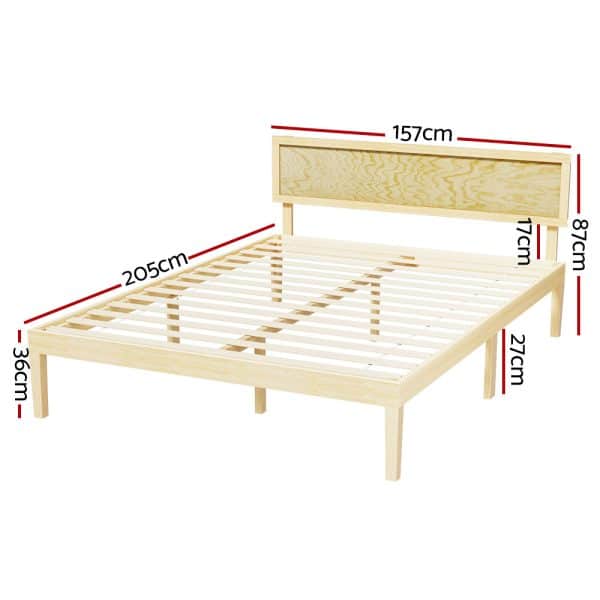 Artiss Bed Frame Queen Size Wooden Base Mattress Platform Timber Pine YUMI - Image 2