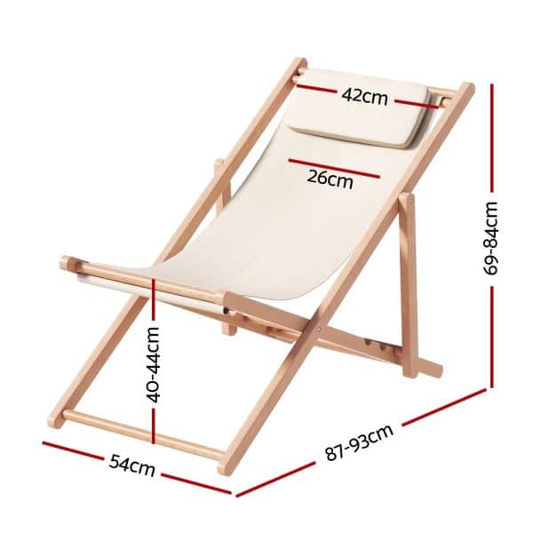 Gardeon Outdoor Deck Chair Wooden Sun Lounge Folding Beach Patio Furniture Beige - Image 2