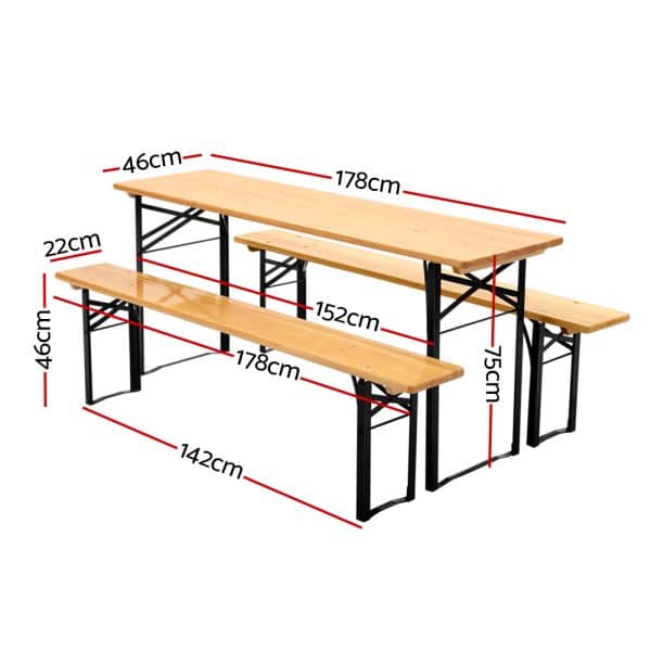 Gardeon Wooden Outdoor Foldable Bench Set - Natural - Image 2