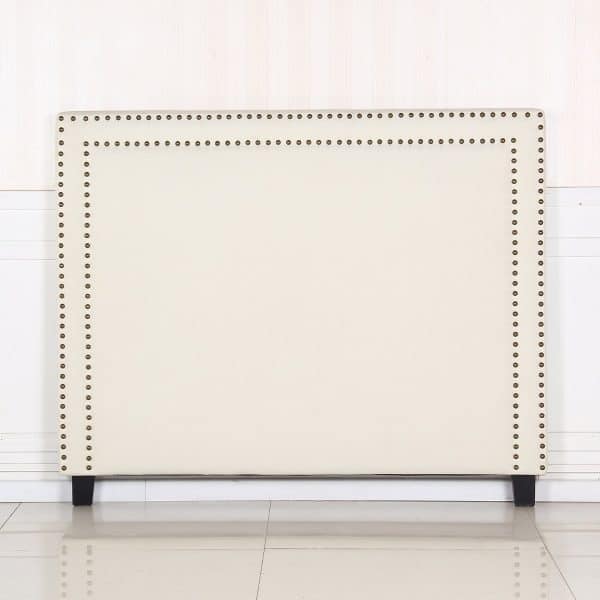 Bed Head Queen White Headboard Upholstery Fabric Studded Buttons