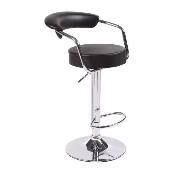2X Black Bar Stools Faux Leather High Back Adjustable Crome Base Gas Lift Swivel Chairs - Image 2